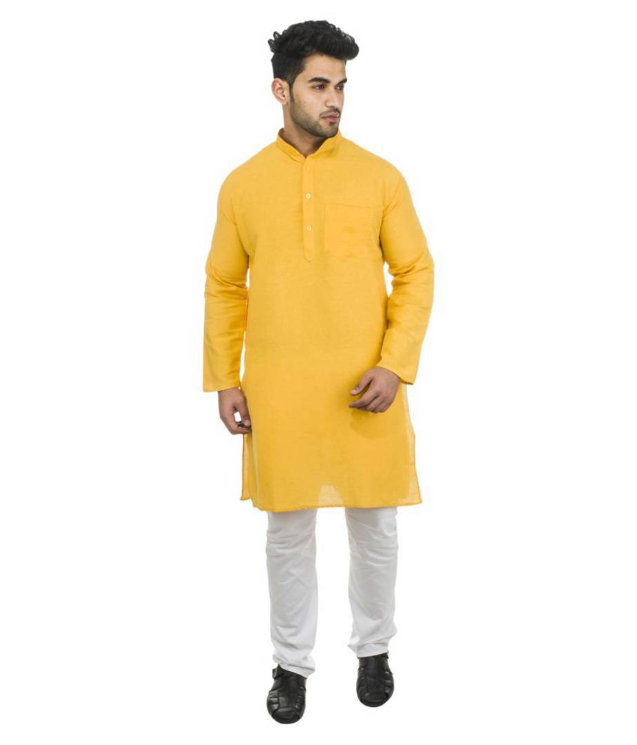 Men Khadi Mustard Khadi Kurta